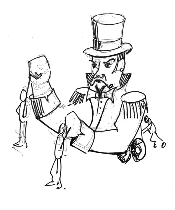 Storyboard depicting the evil ringmaster puppet at Paisley Halloween Festival