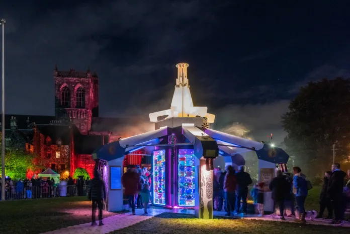 A light installation filled with local children's artwork for the Paisley Halloween Festival