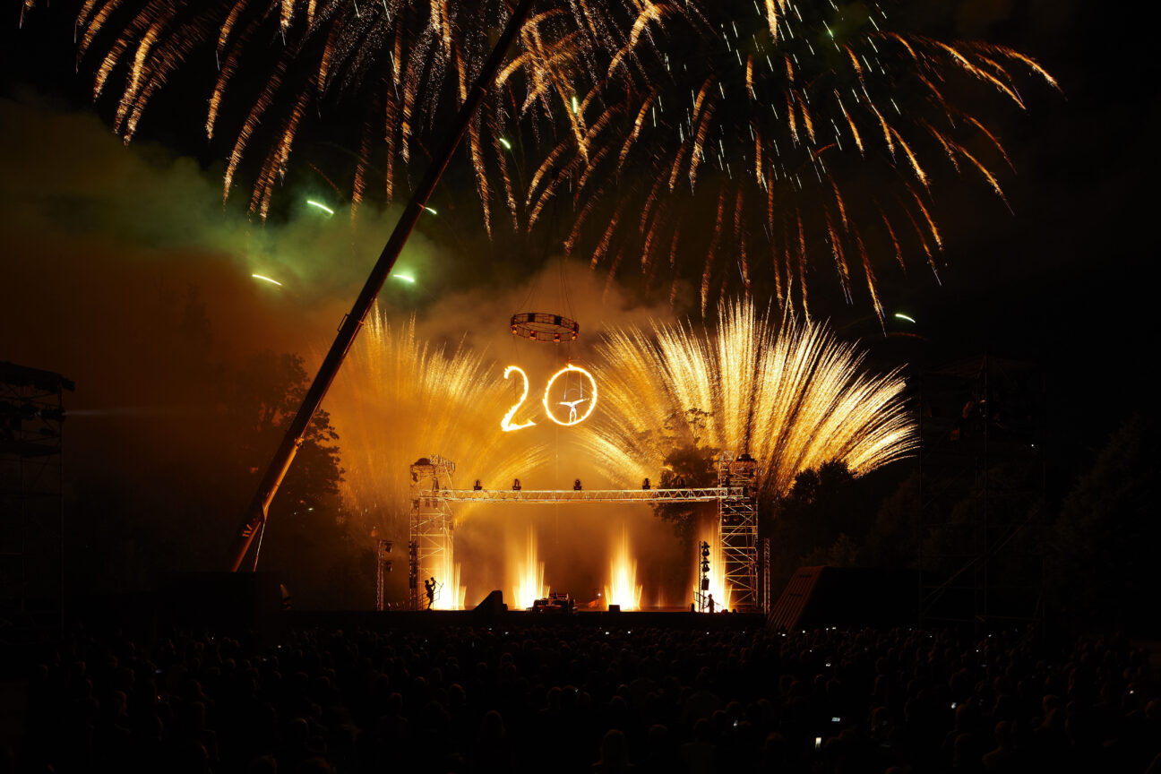 Fireworks illuminate the night sky with a large 20 displayed - Goodwood FOS 2013