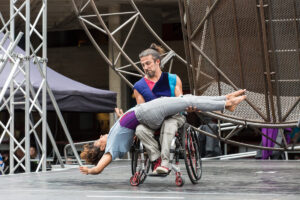 Extraordinary Bodies' What Am I Worth? performers Dergin Tokmak and Alfa Marks at National Theatre River Stage. Image Rob Harris. 