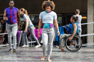 Extraordinary Bodies performer Alfa Marks in What Am I Worth? National Theatre River Stage. Image Rob Harris. 