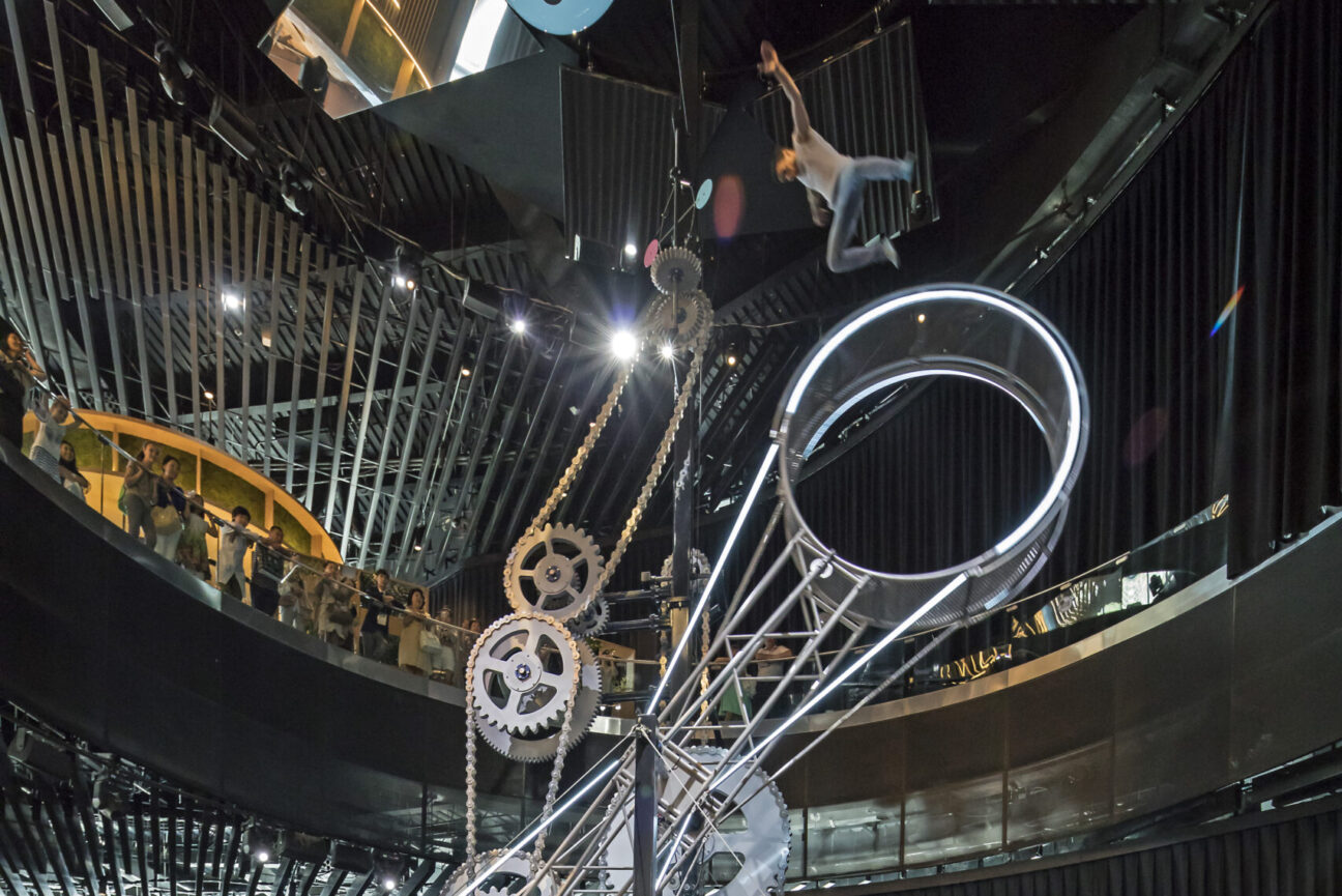 A shot of a performer mid jump on our wheel of energy - made for Kazakhstan expo 2017